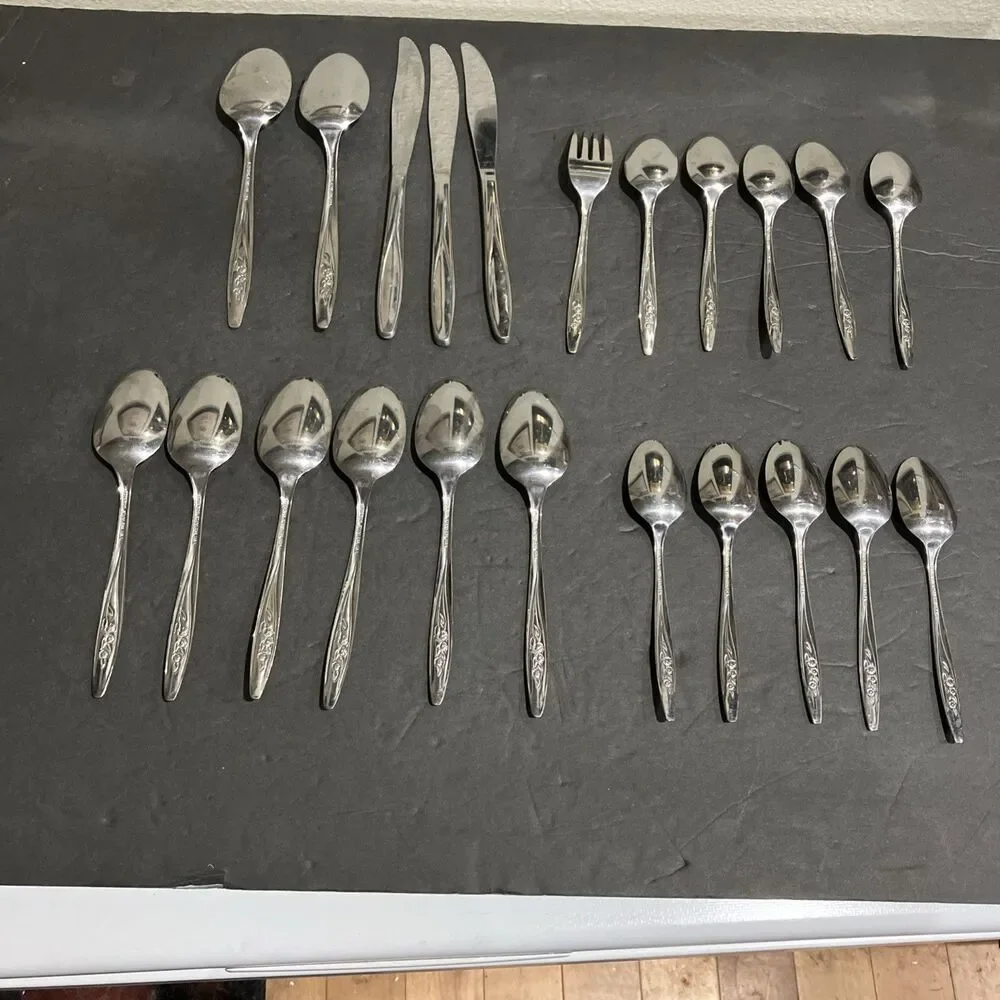 Superior RADIANT ROSE Set Of 22 Flatware USA Stainless Steel Set Vintage MCM
